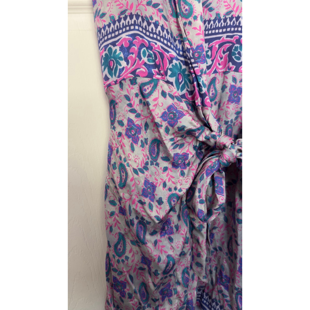 Women's Zara S Grey Purple Floral Paisley Wrap Mini Dress - Picture 2 of 7
